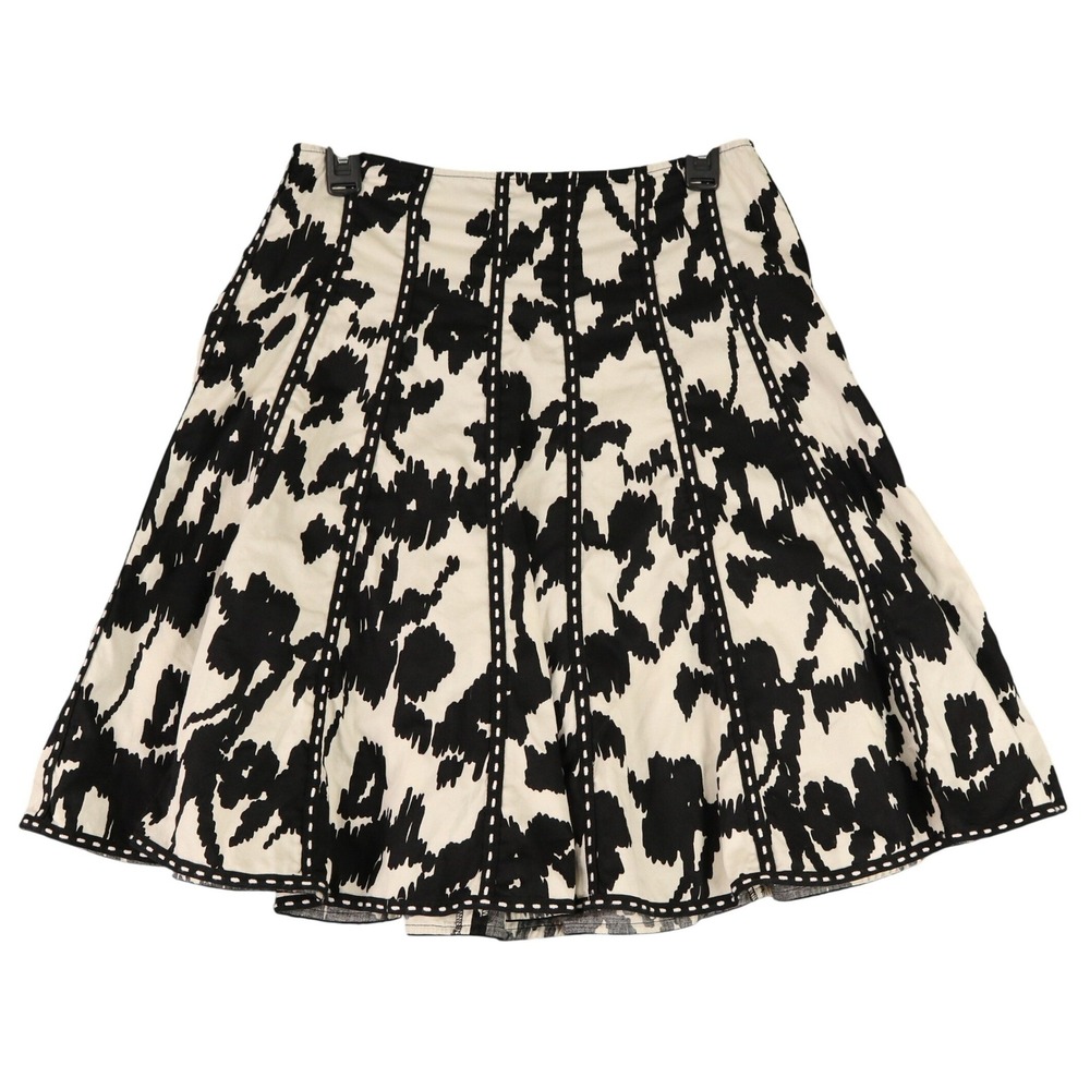 CAbi A-Line Skirt Womens 4 Black White Floral Print Cotton Midi